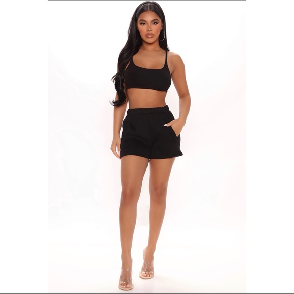 Fashion Nova Shorts Crop Top Set Black - Picture 3 of 9